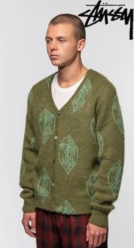 【超人気◎】STUSSY　モヘアカーディガン　総柄　ゆるだぼ　美品　完売モデル◎