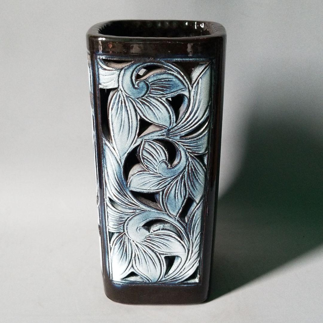 信楽焼傘立て 正角格子彫 信楽焼 高さ４３cm