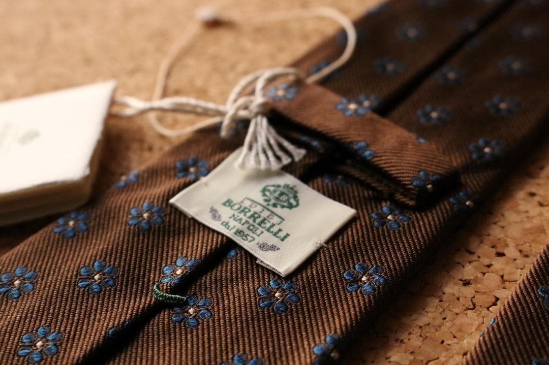 未使用 ナポリ名門 ルイジ・ボレッリ ブラウン×ブルー アズーロエマローネ 小紋