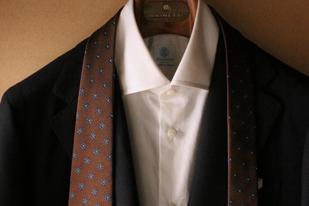 未使用 ナポリ名門 ルイジ・ボレッリ ブラウン×ブルー アズーロエマローネ 小紋