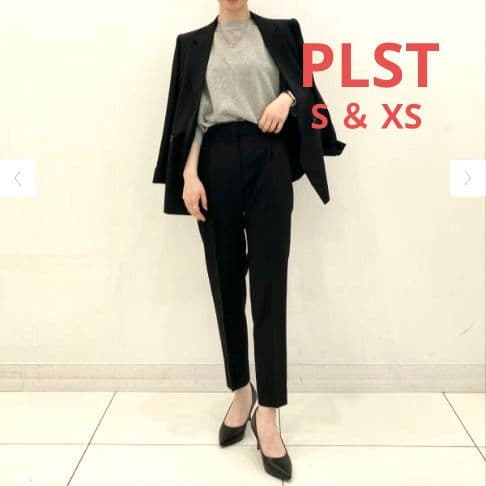 美品 PLST 洗濯可 ノーカラージャケット パンツ セットアップ スーツ 黒