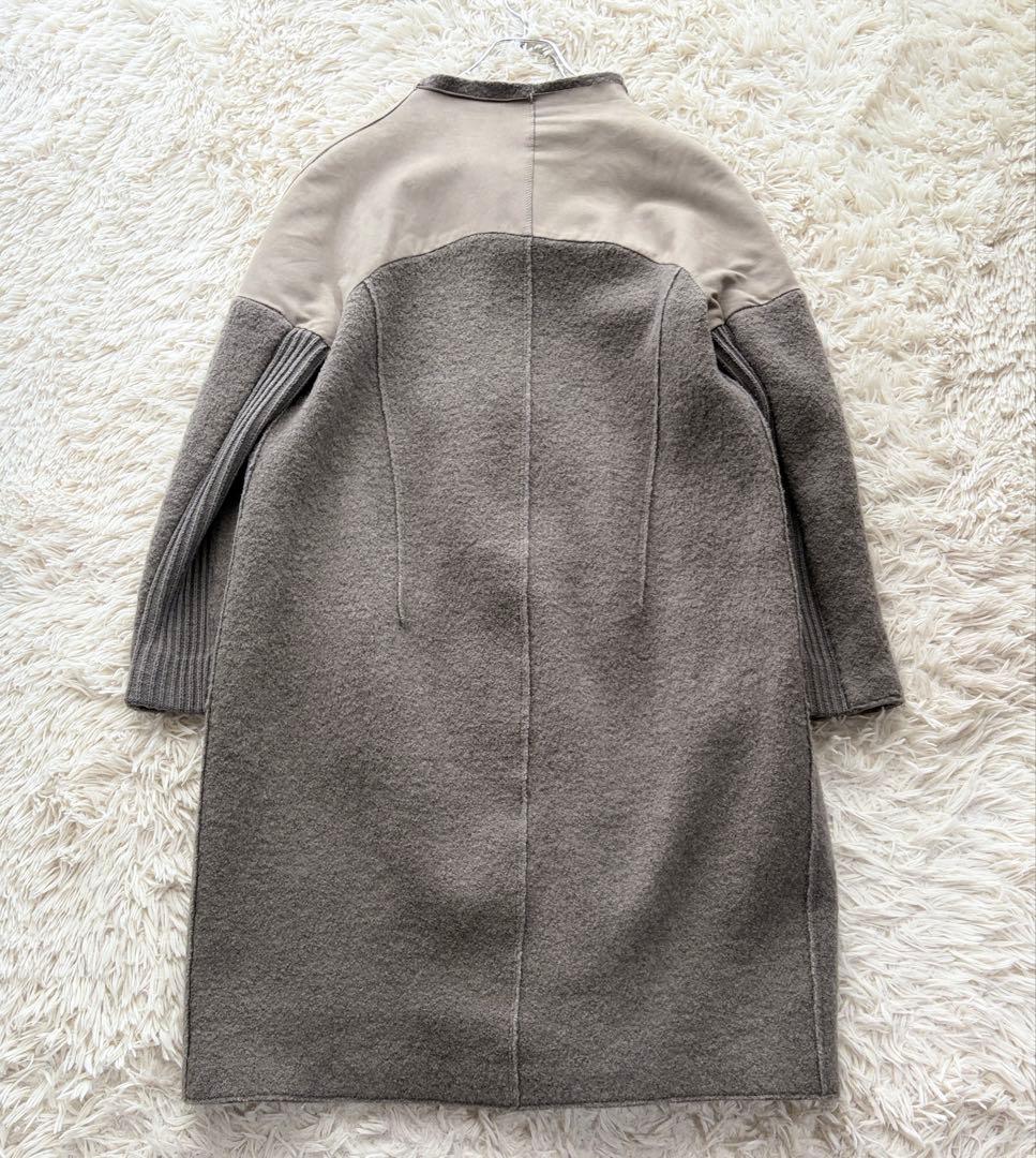 イタリア高級ブランド トランジット リアルレザー ウールコート異素材 グレー M