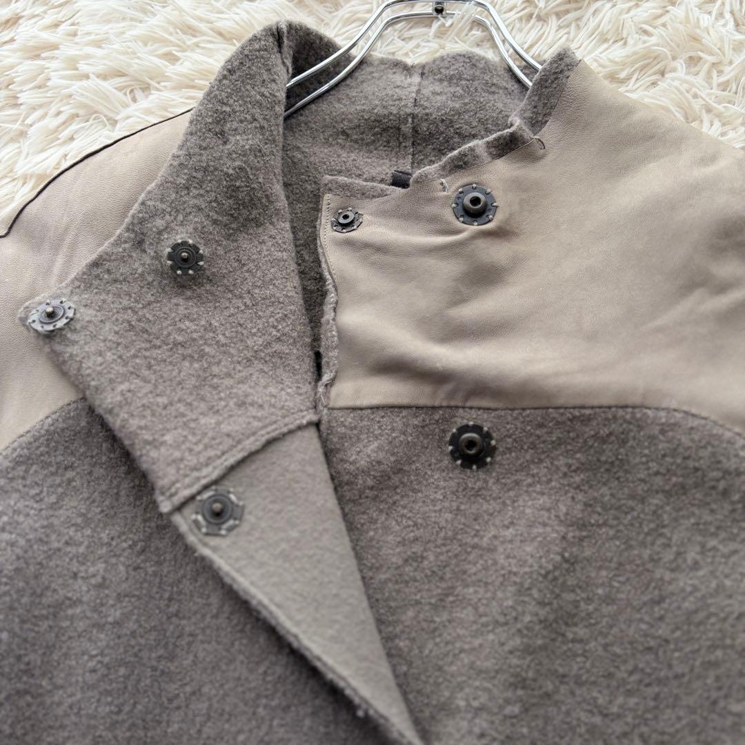 イタリア高級ブランド トランジット リアルレザー ウールコート異素材 グレー M