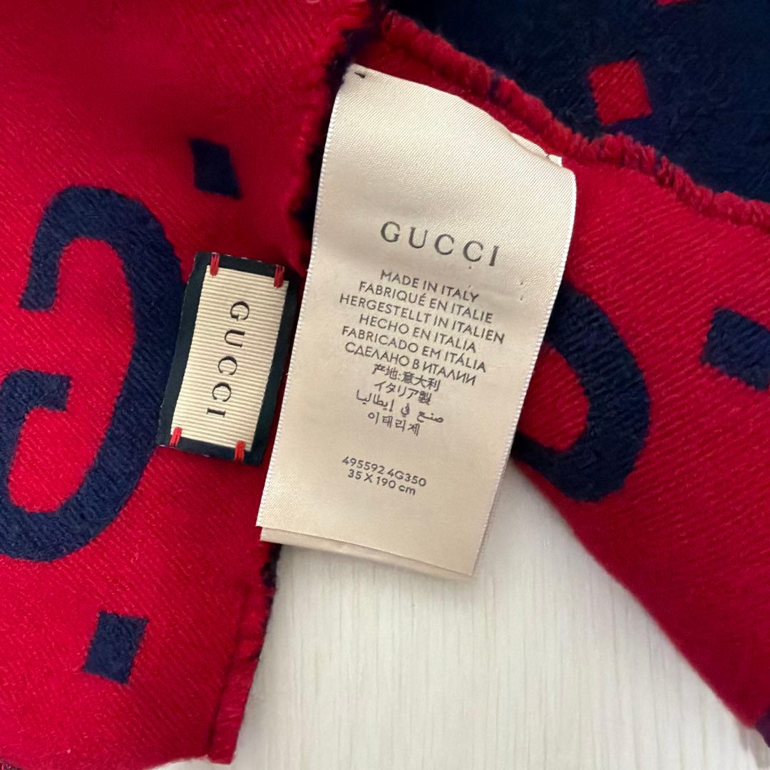 GUCCI GGロゴ マフラー レッド ネイビー 53x190cm