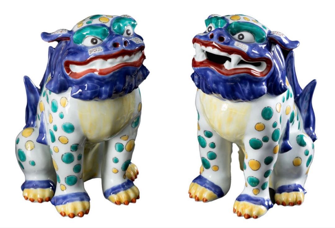 其泉窯 古伊万里様式 色絵獅子 置物・あ・うん 2個セット 木箱付き 高級品
