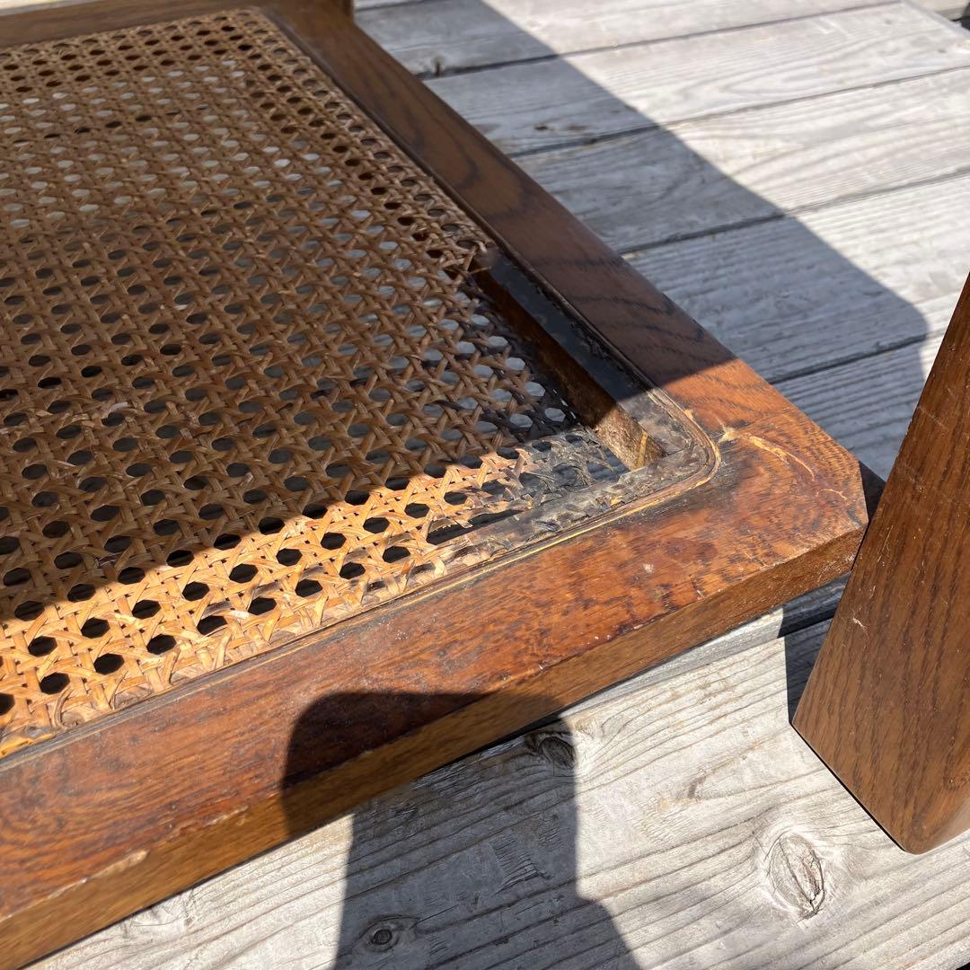 昭和レトロ 浜本工芸 オーク材 ラタン棚板木製センターテーブル コーヒーテーブル