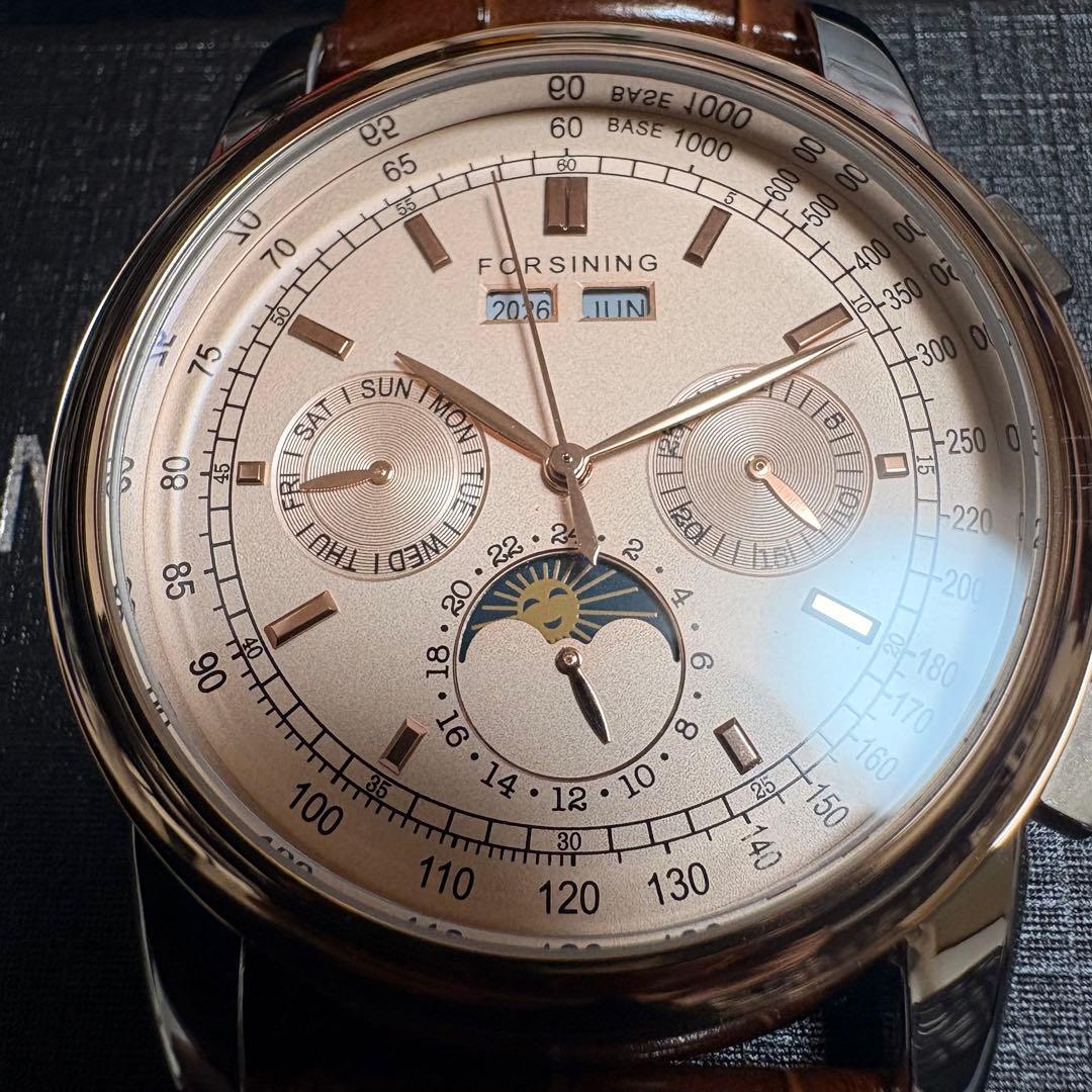 新品未使用 自動巻き 腕時計 機械式 ビジネスウォッチ ブラウン本革ベルト