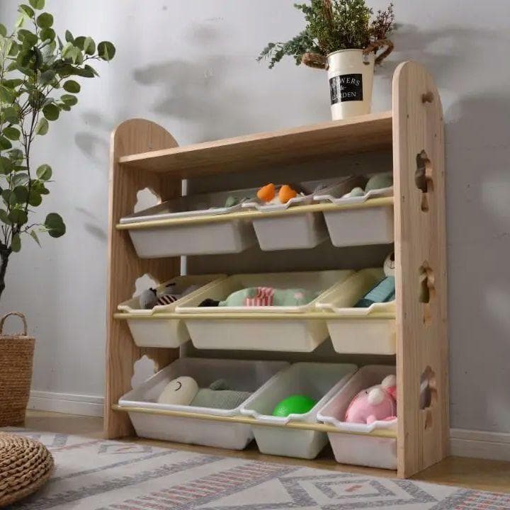 天然木 オモチャ収納 ラック おもちゃ箱 おしゃれ ワイドタイプ 大容量 絵本棚