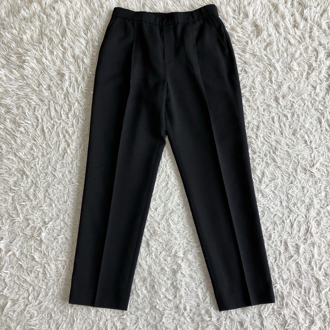 極美品 INDIVI 洗える ノーカラージャケット パンツスーツ ブラック 40