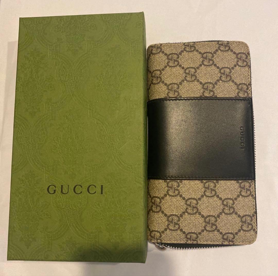 GUCCI 長財布 グレー/黒 キャンバス/レザー