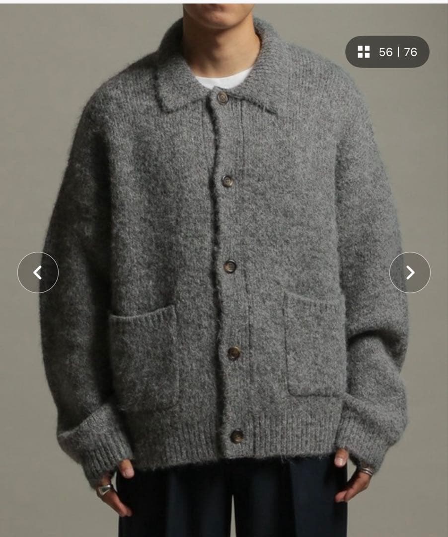LURAKU Shaggy Knit Polo Cardigan グレー