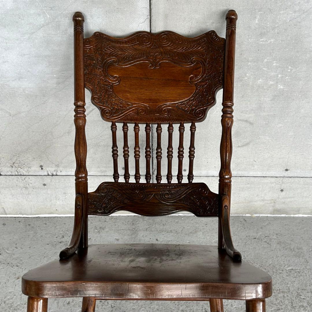 ★90s★昭和レトロ洋館風 山善 彫刻ダイニングチェア 天然木 ハイバックチェア