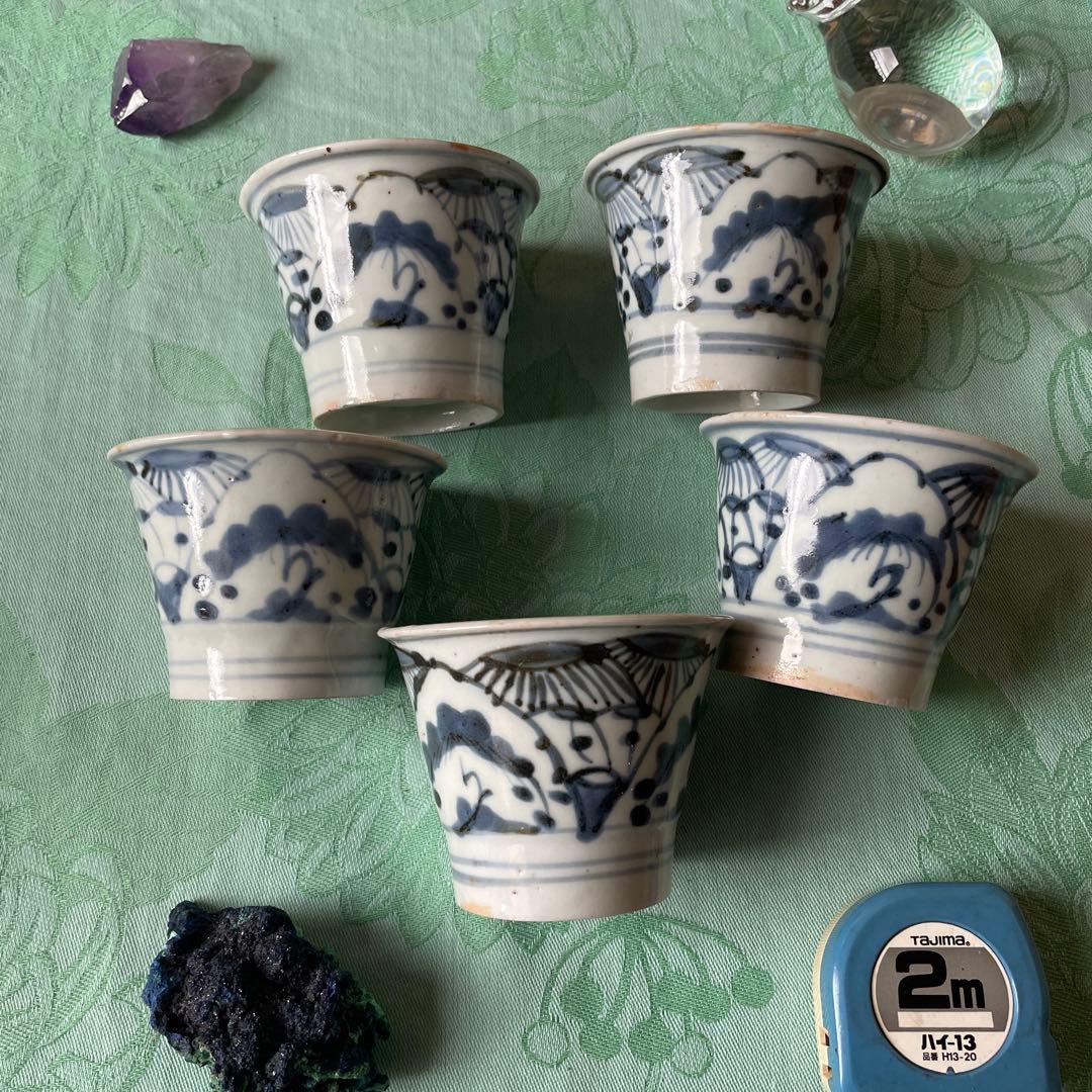 初期伊万里　染付　湯呑み茶碗　5客