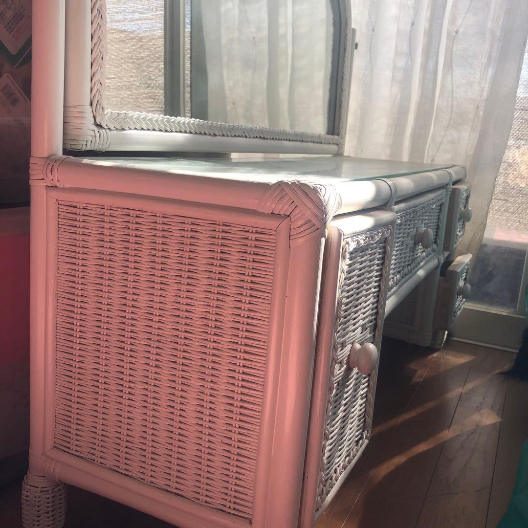 美品　ホワイトラタン　ドレッサー　化粧台　姫系家具　プリンセス