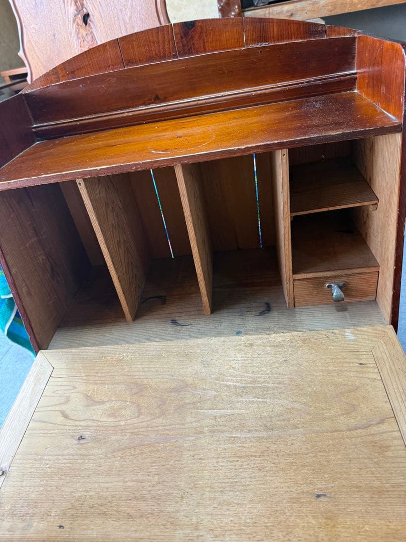 アンティーク 戦前 昭和初期 無垢木製 ライティングビューロー 折畳書斎机