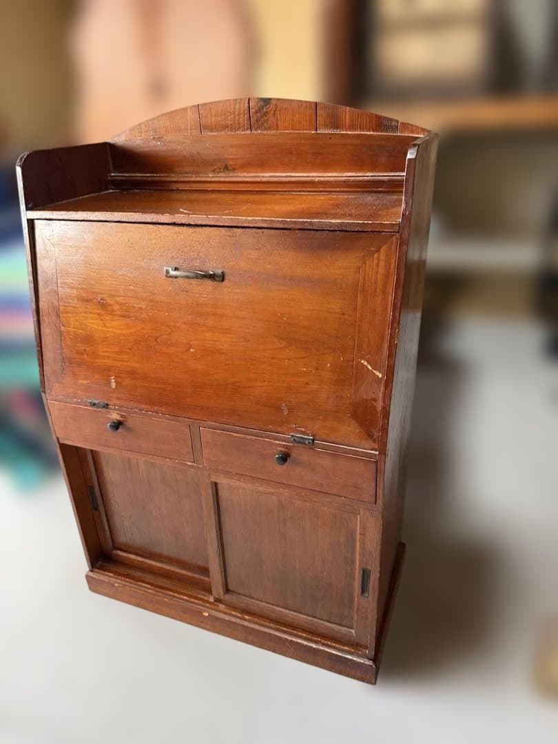 アンティーク 戦前 昭和初期 無垢木製 ライティングビューロー 折畳書斎机