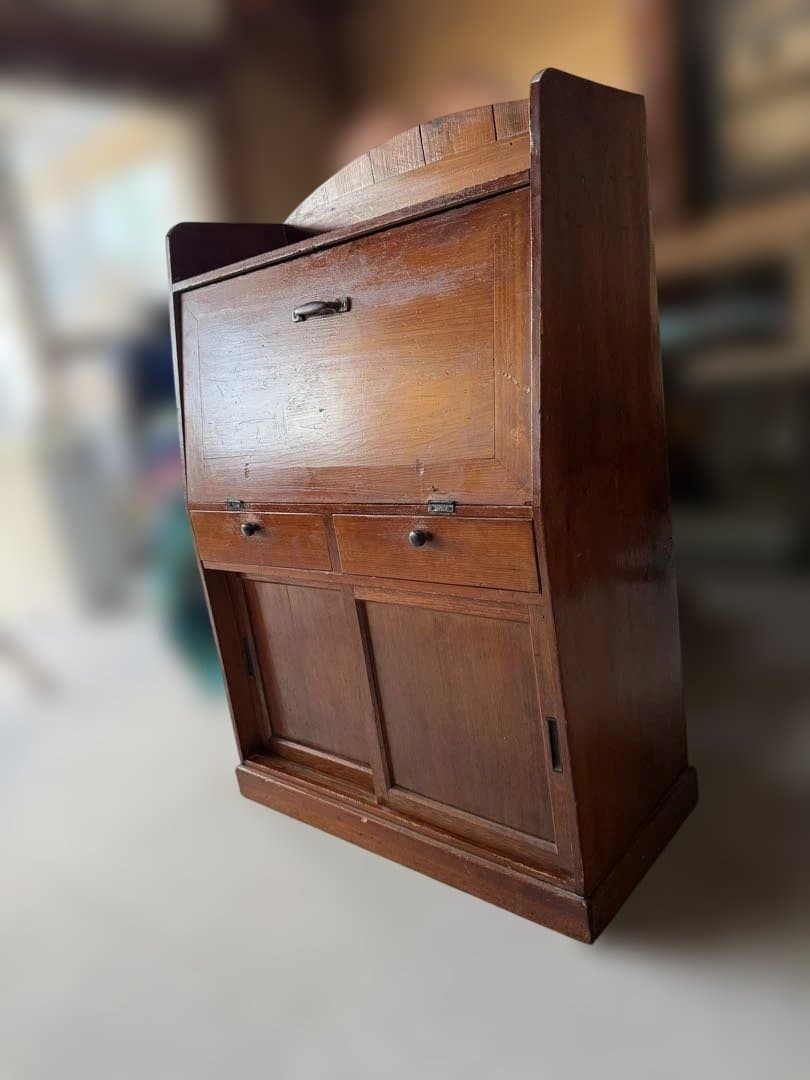 アンティーク 戦前 昭和初期 無垢木製 ライティングビューロー 折畳書斎机