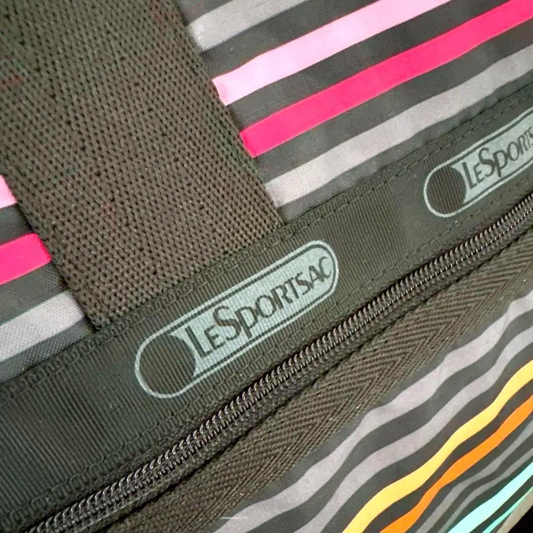 極美品ポーチ付きレスポートサック レストライプ ブラック ボストンバッグ黒 緑