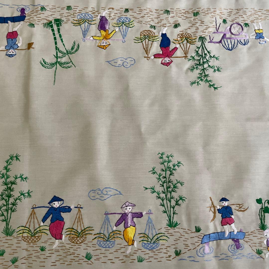 レア　ベトナム　美しい手刺繍　テーブルクロス＆ナプキン　7点　大判　未使用品