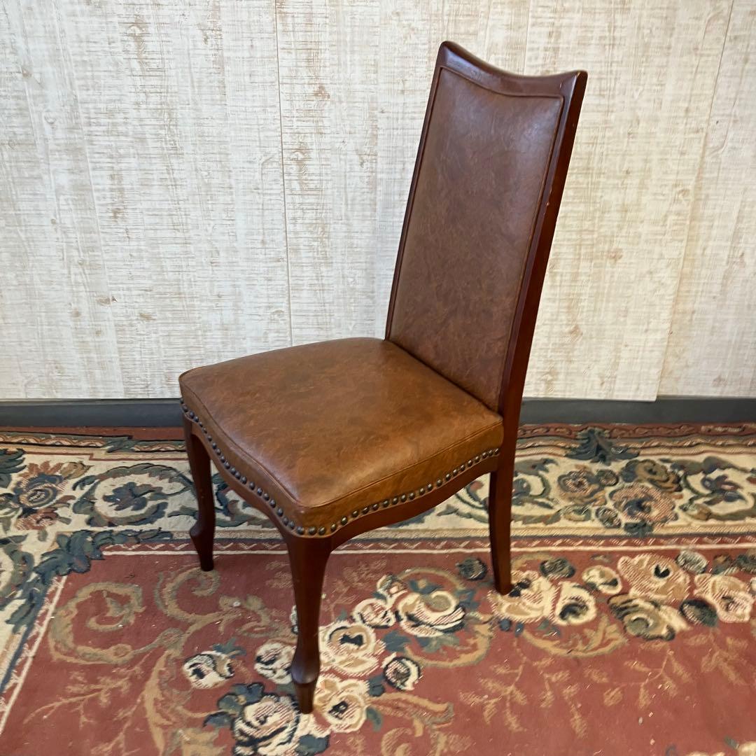 ②北欧レトロ マルニ木工 木製椅子 鋲打ちダイニングチェア ロビーチェア 古家具