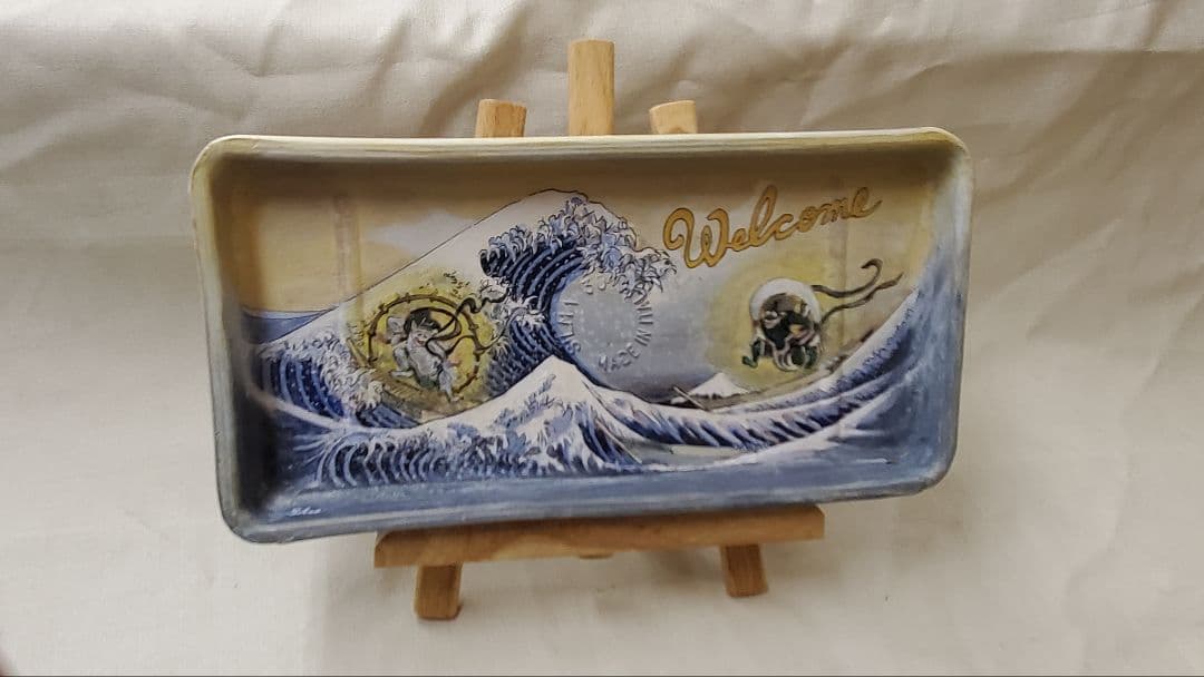 富嶽36景&風神雷神画 高級ウェルカムボード33cm イーゼル付