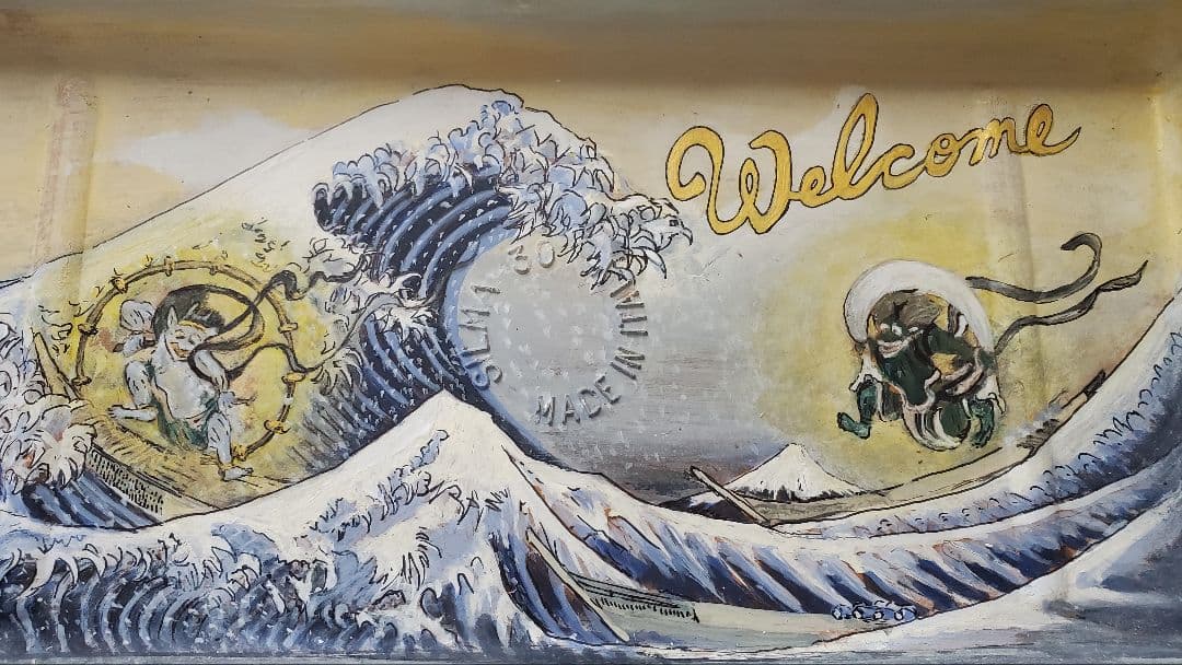 富嶽36景&風神雷神画 高級ウェルカムボード33cm イーゼル付