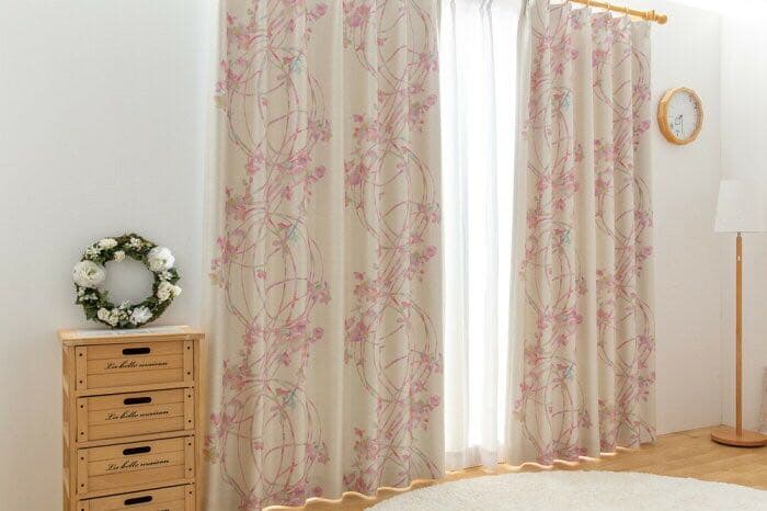 【新品】カーテン ドレープ おしゃれ 花柄 上品フェミニン風 遮光 2級 日本製