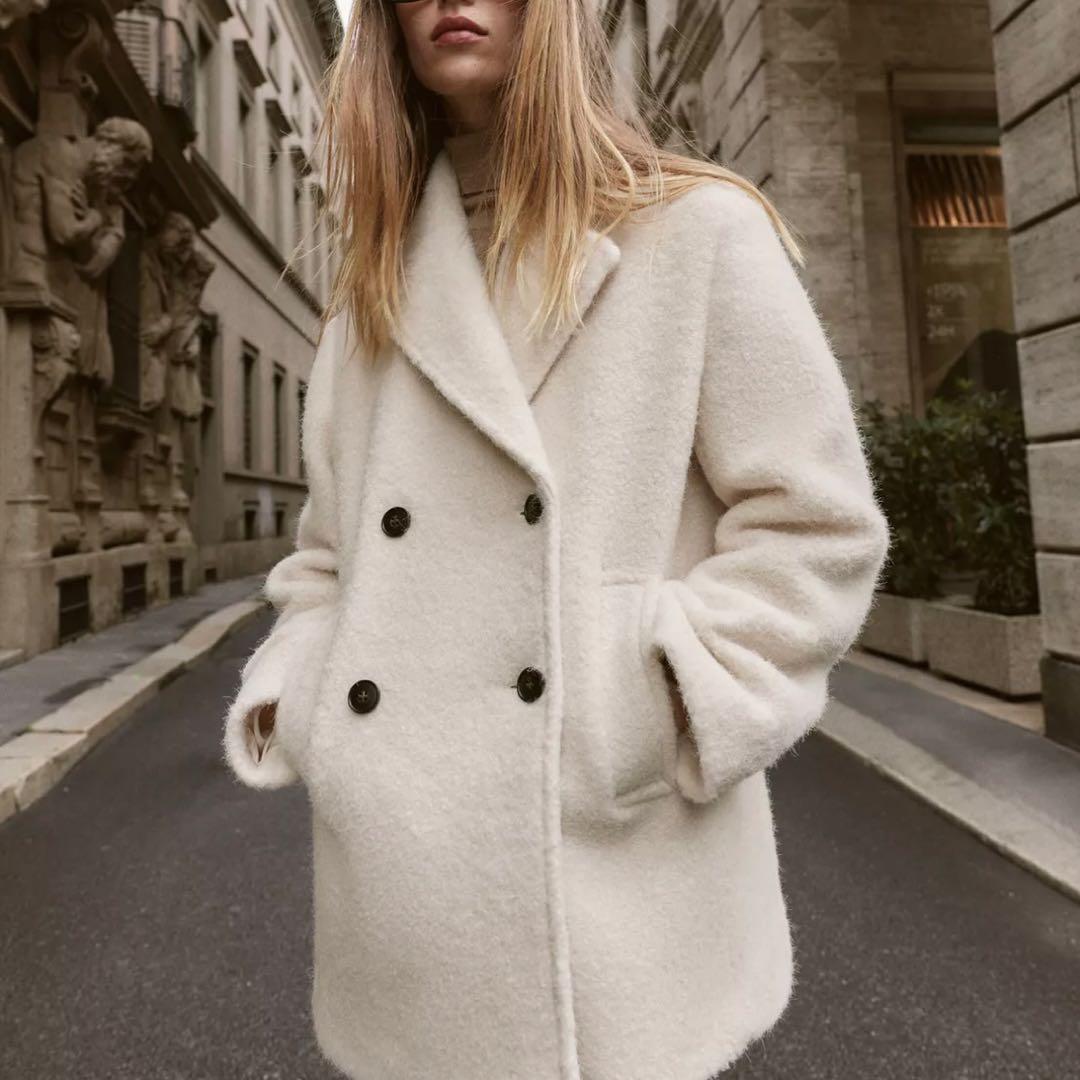 ZARA ブークレダブルブレストミディ丈コート