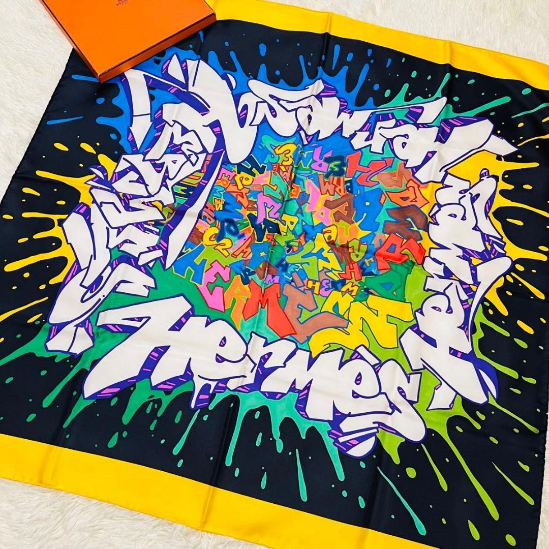 HERMES エルメス カレ90　グラフィティ スカーフ マルチカラー シルク