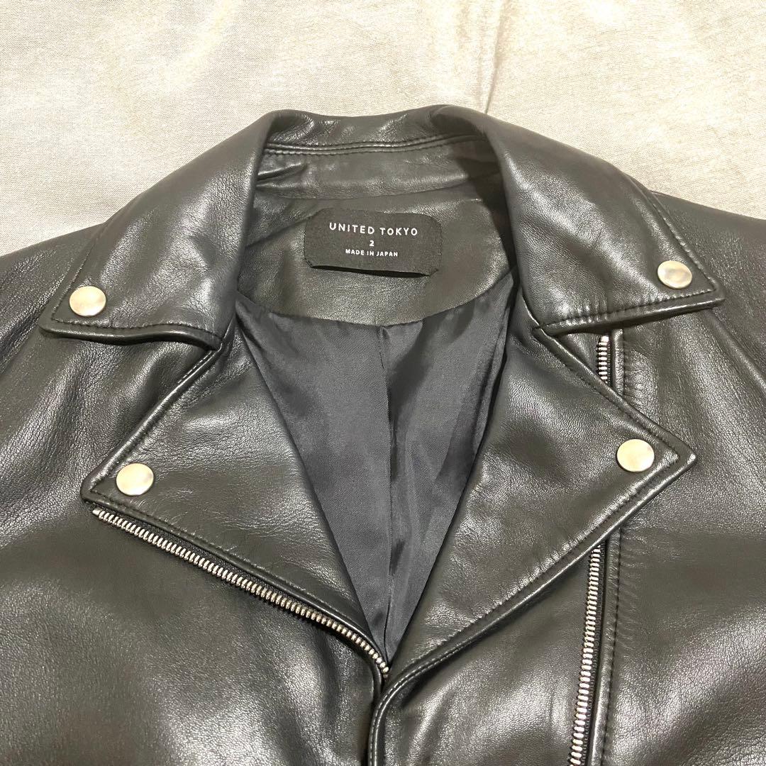 【美品】UNITED TOKYO/ラムレザーダブルライダース ブラック ２