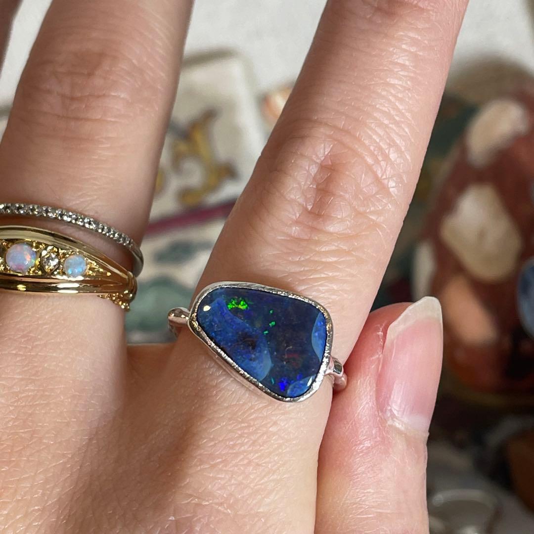 ハンドメイド　シルバー925 　シルバーリング ボルダーオパール