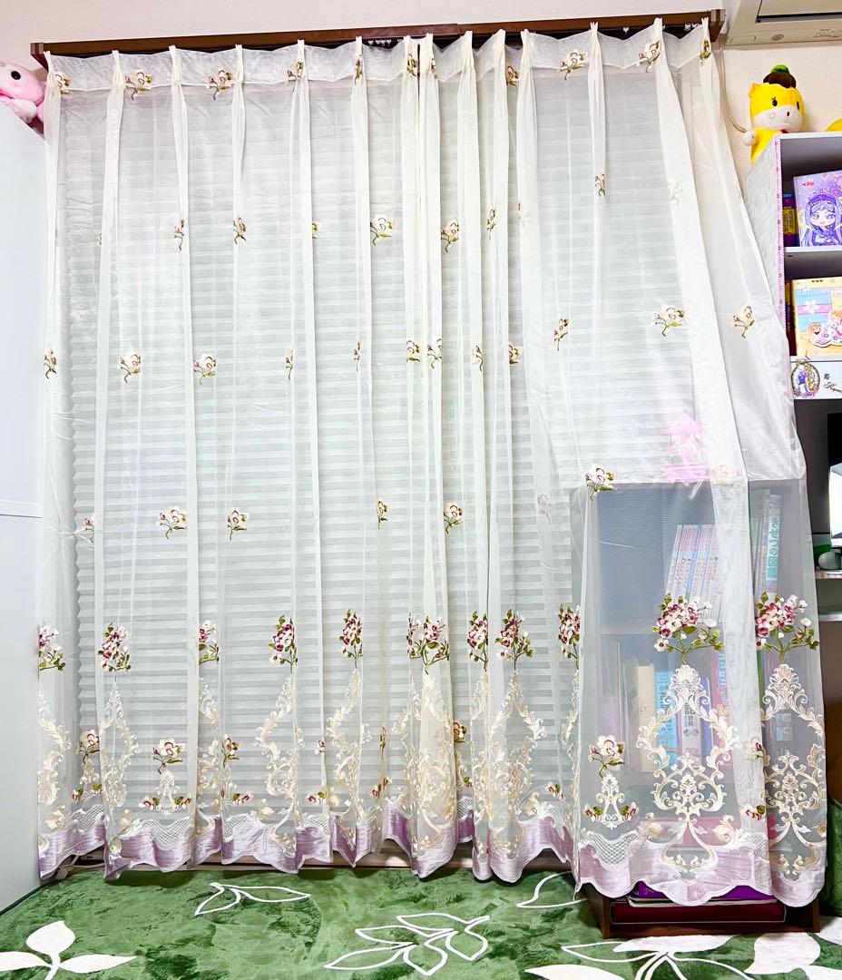 レースカーテン 2枚入り 刺繍柄 レース ミラー カーテン オーダー 幅