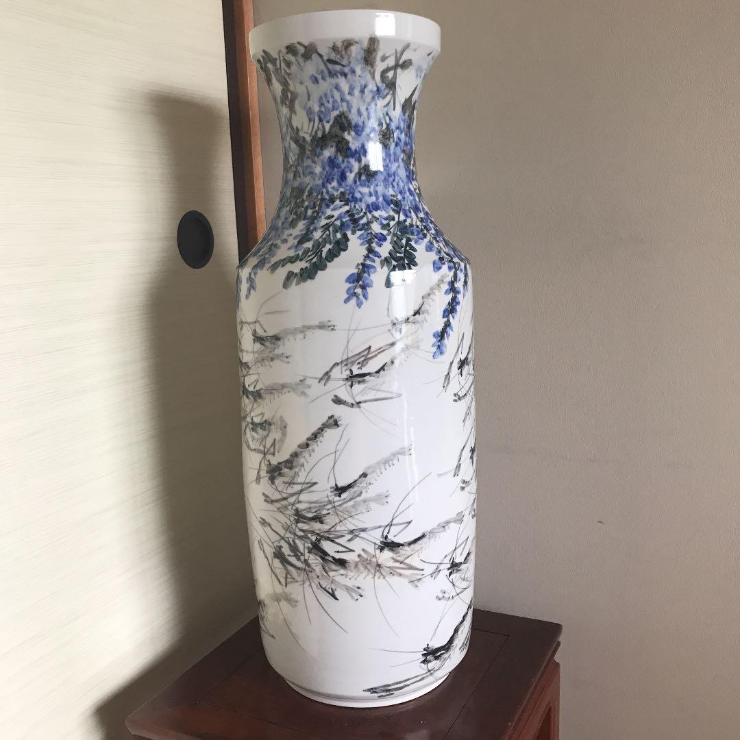 中国美術　特大花瓶　民国　骨董品　海老の絵　高さ66cm