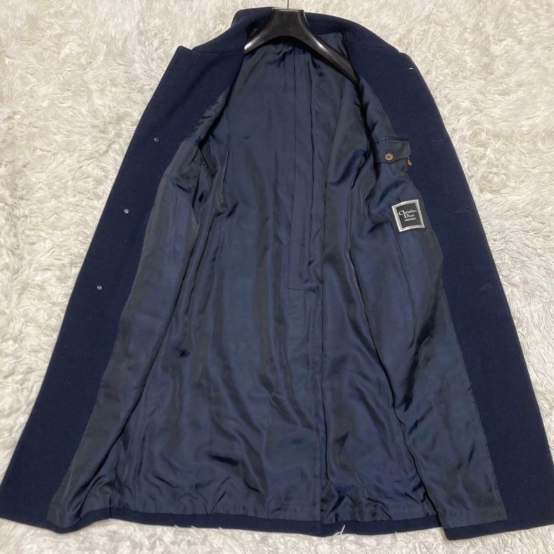 希少✨美品　クリスチャンディオールムッシュ　ステンカラーコート　カシミヤ　紺　S
