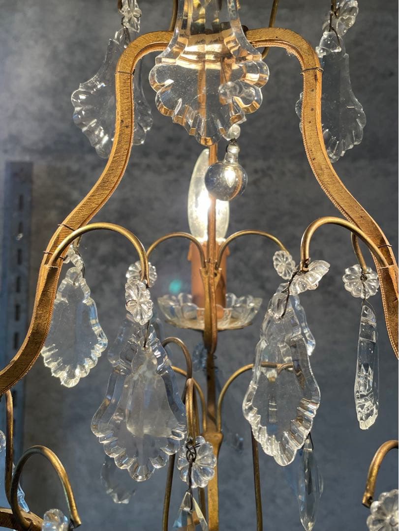 34. フランス アンティーク シャンデリア 3灯 キャンドル ブロンズ