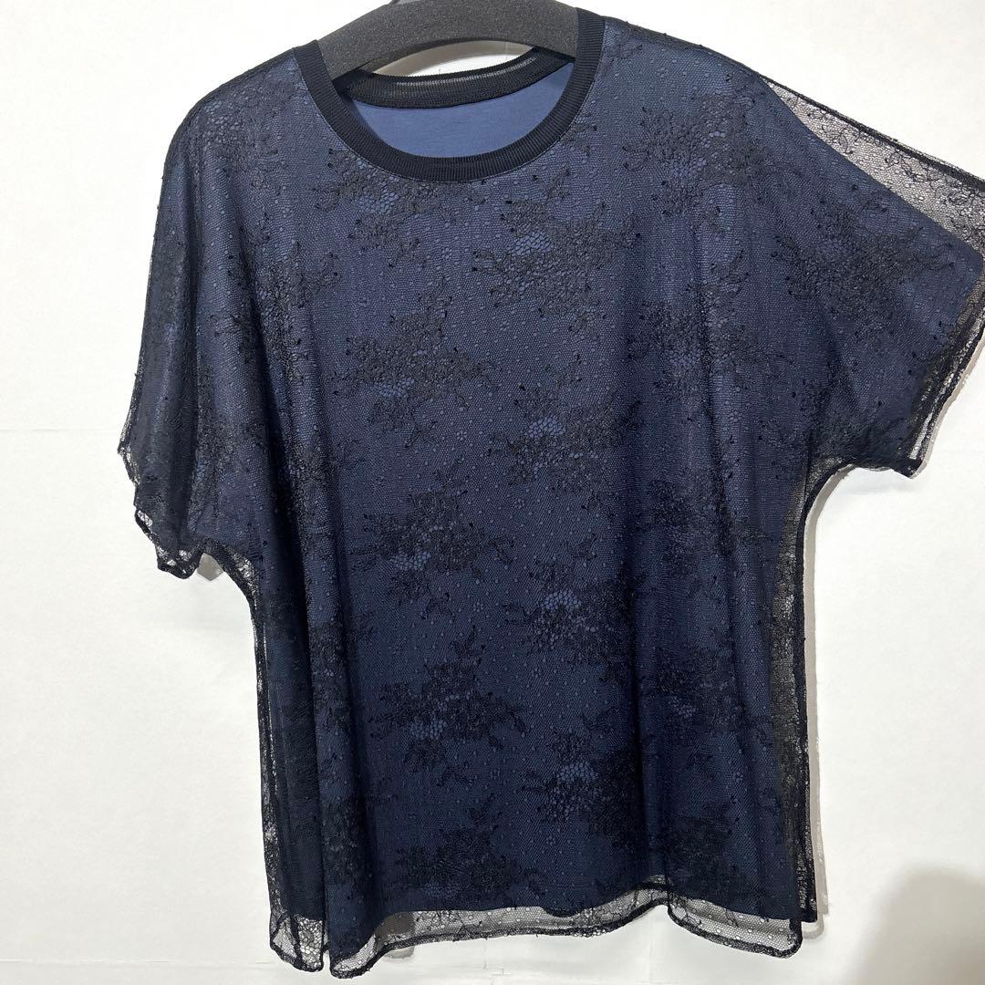 【新品】定価31,900円　レリアン　シアーレースプルオーバー　ネイビー　13＋