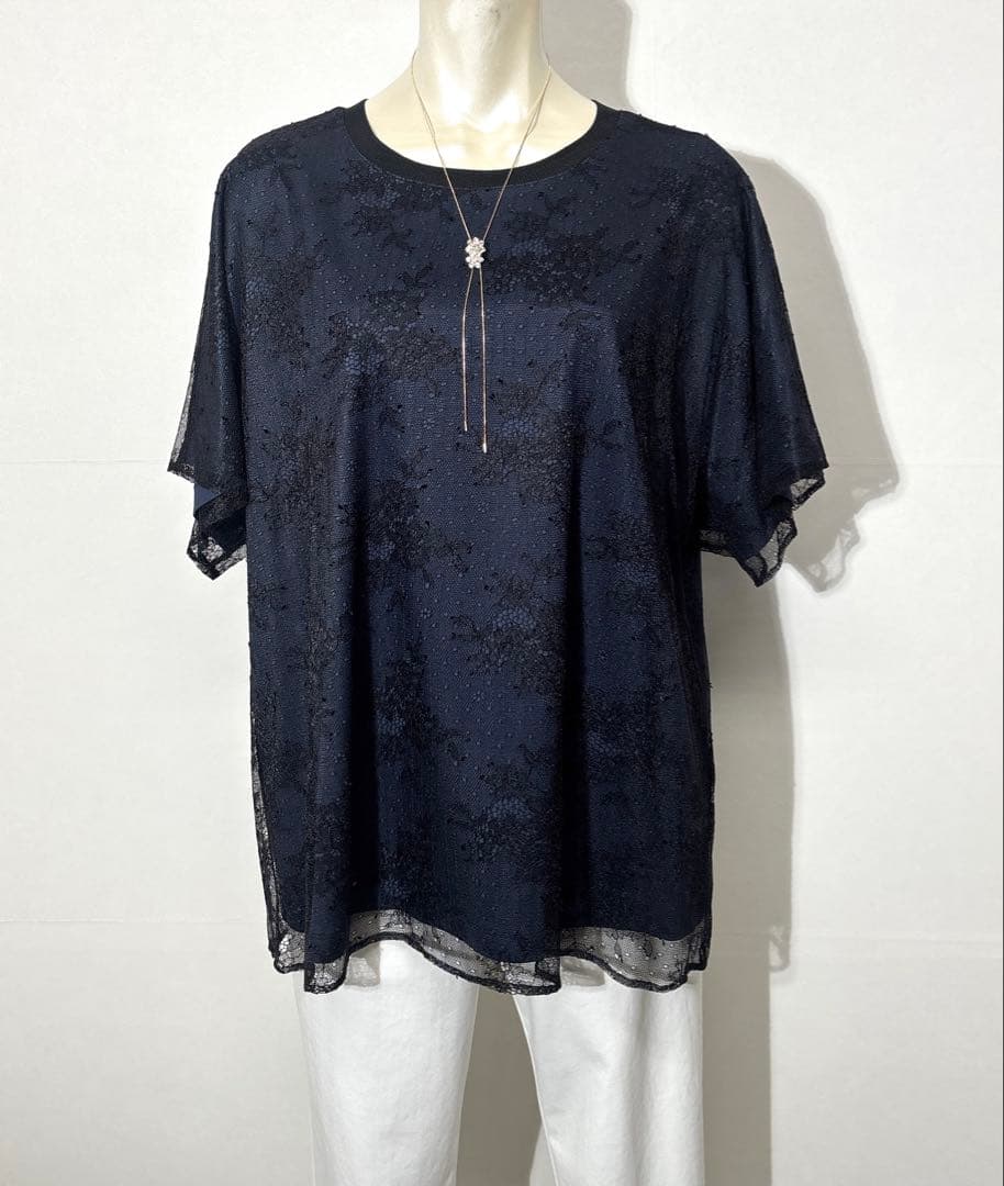 【新品】定価31,900円　レリアン　シアーレースプルオーバー　ネイビー　13＋