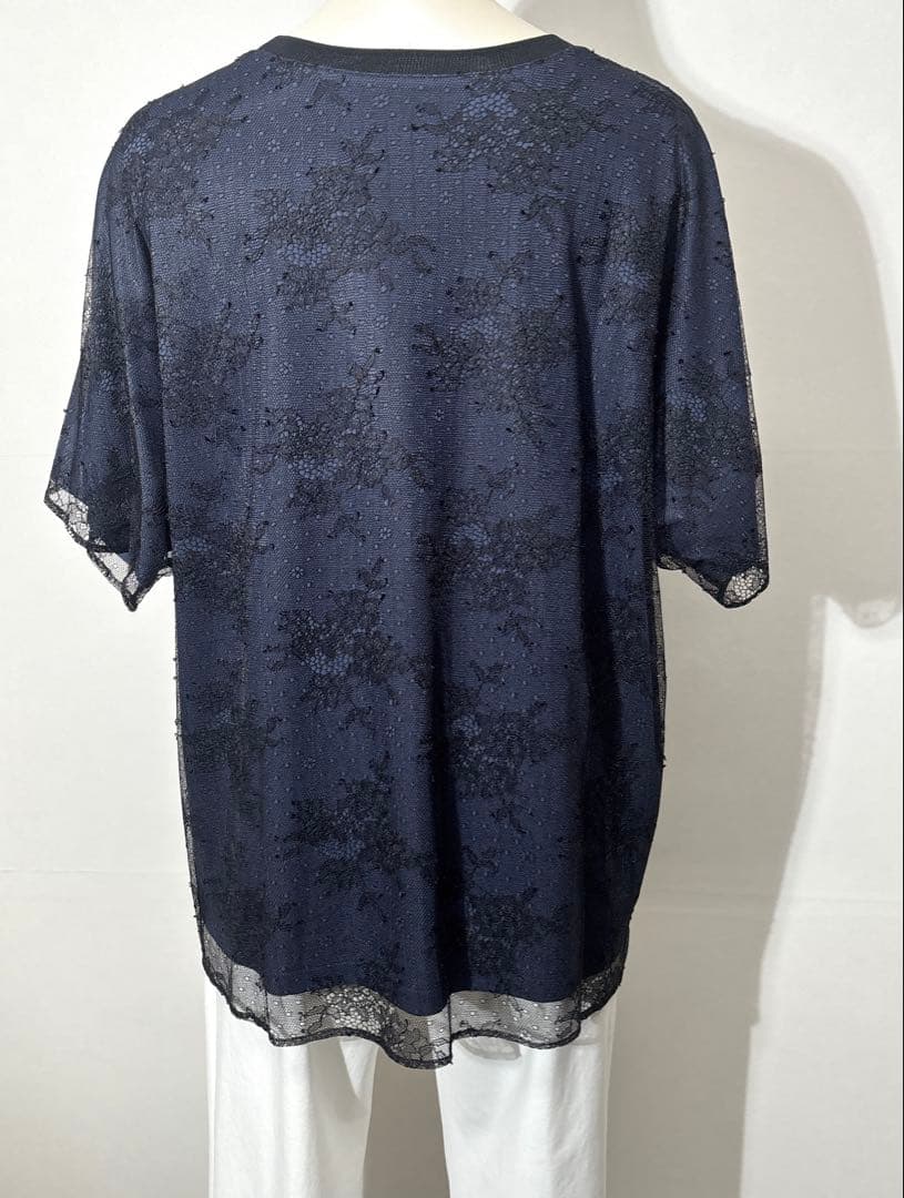 【新品】定価31,900円　レリアン　シアーレースプルオーバー　ネイビー　13＋