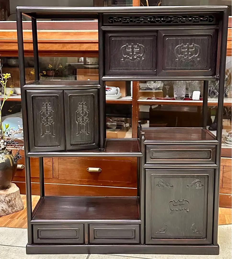 唐木 時代 飾り棚 骨董 アンティーク 紫檀 中国 飾棚 違い棚 茶棚 茶箪笥