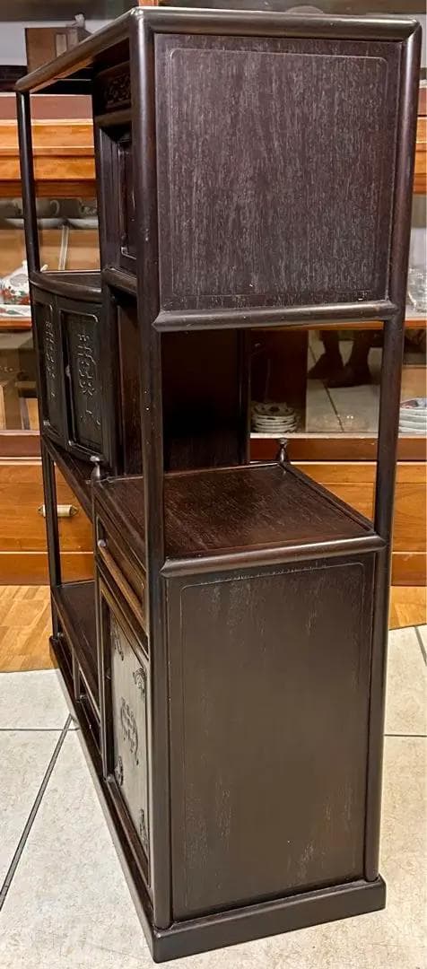 唐木 時代 飾り棚 骨董 アンティーク 紫檀 中国 飾棚 違い棚 茶棚 茶箪笥