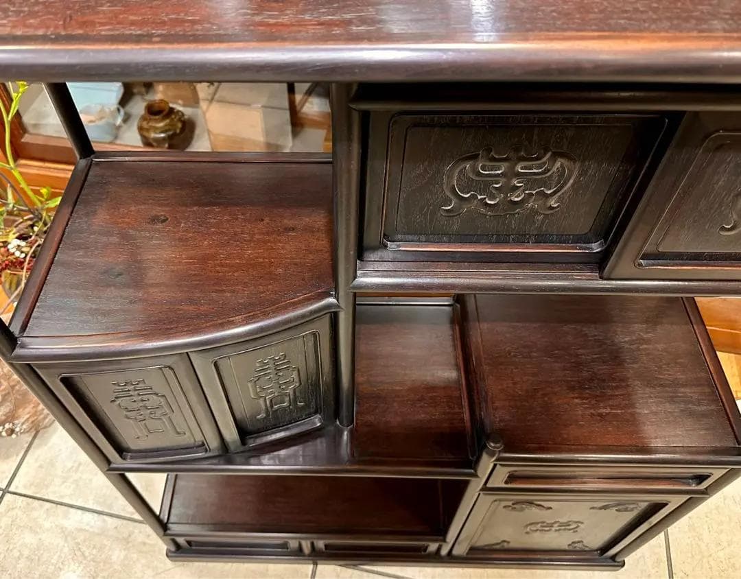 唐木 時代 飾り棚 骨董 アンティーク 紫檀 中国 飾棚 違い棚 茶棚 茶箪笥