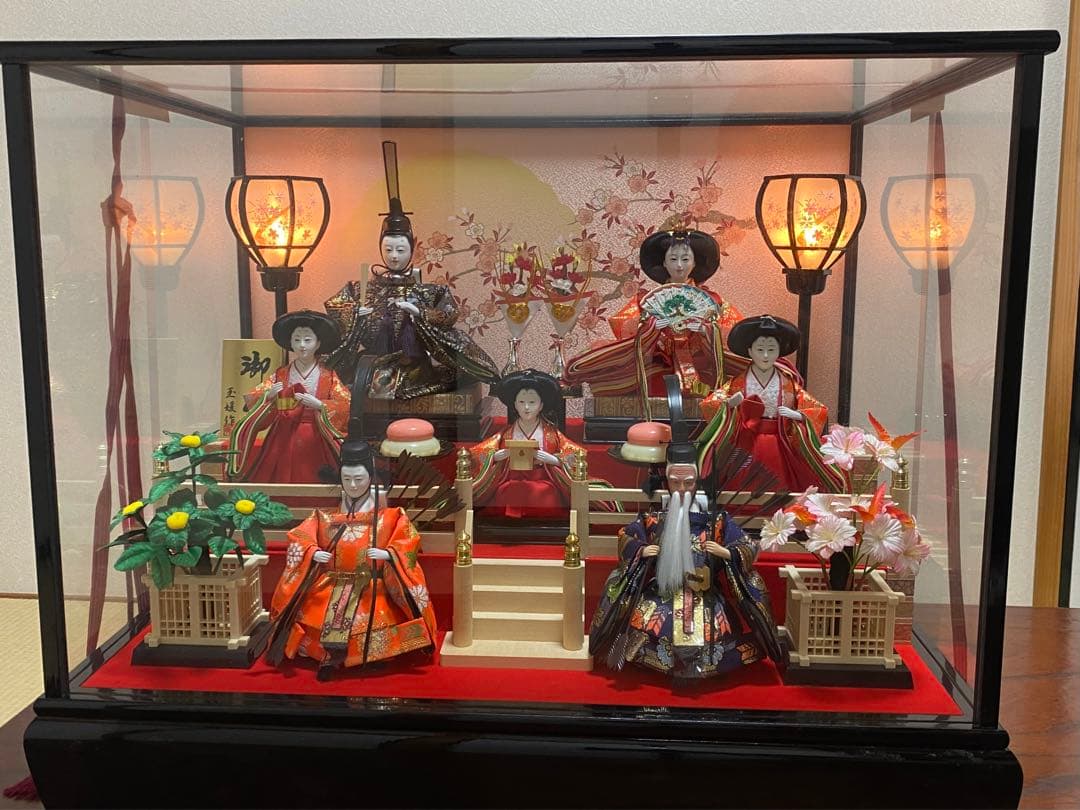 雛人形セット ケース入り 玉媛作 八女人形 ひな人形 照明付き オルゴール 美品