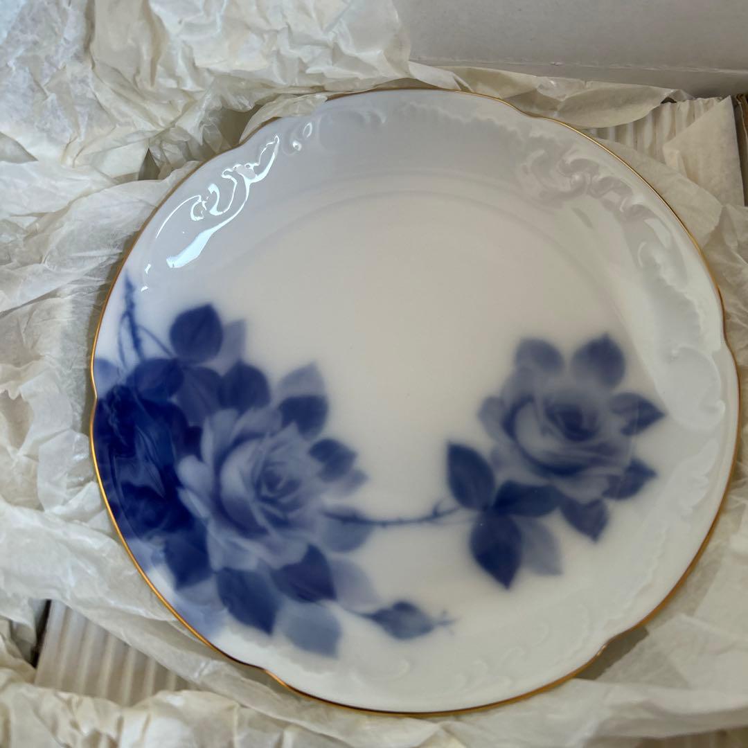 新品未使用　大倉陶園　大倉　ブルーローズ　銘々皿　皿　5P 15cm