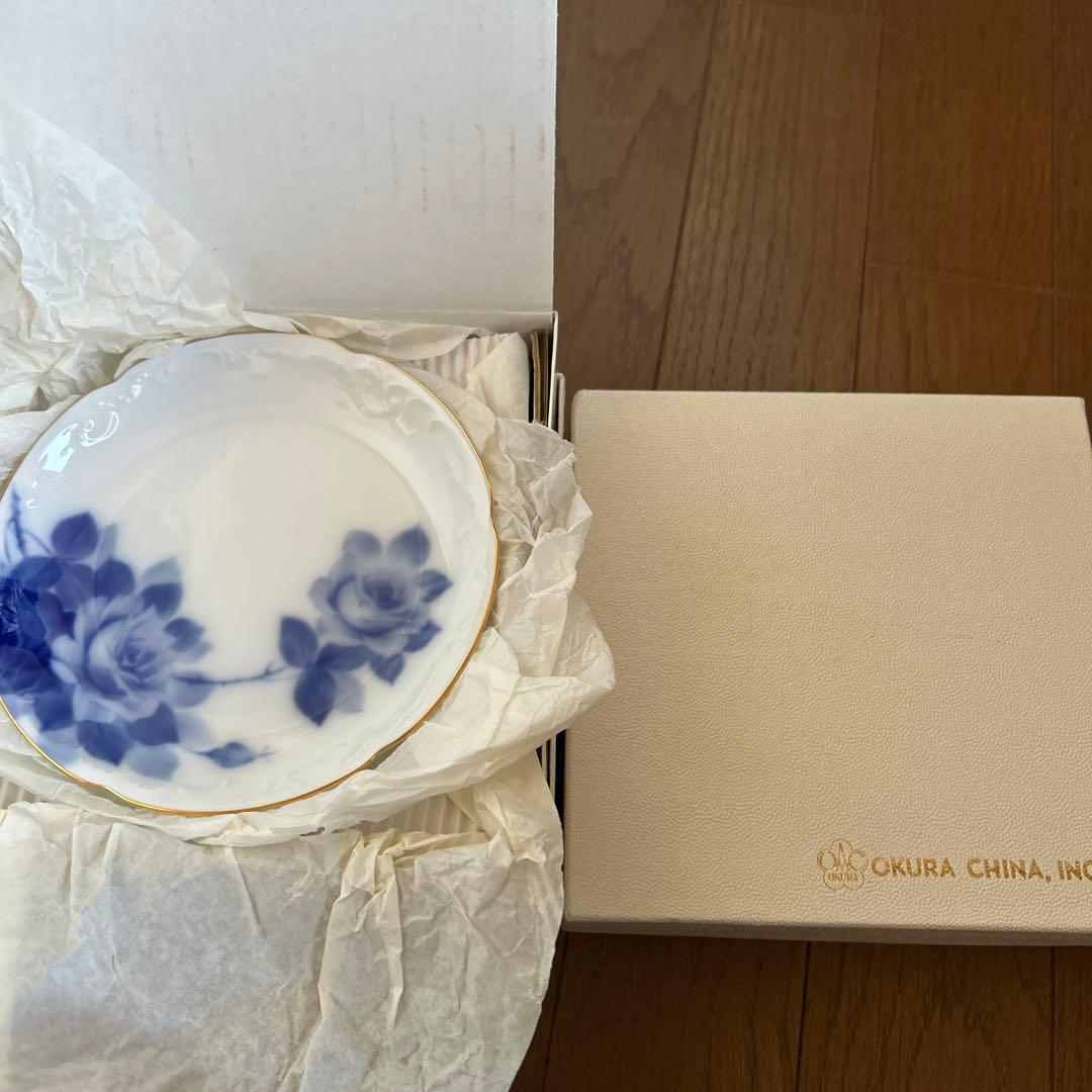 新品未使用　大倉陶園　大倉　ブルーローズ　銘々皿　皿　5P 15cm