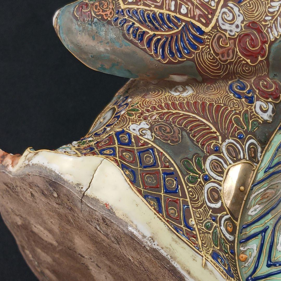 Y3122-9 九谷焼 色絵金襴手鳳凰布袋像 置物 高さ42㎝