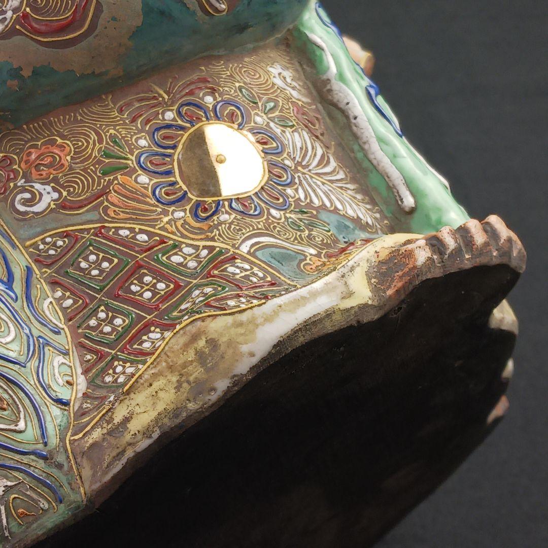 Y3122-9 九谷焼 色絵金襴手鳳凰布袋像 置物 高さ42㎝