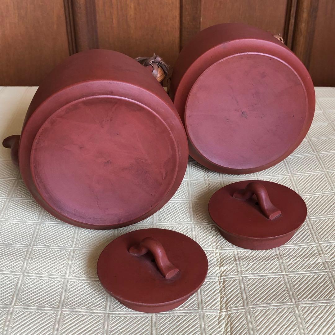 初代常山作　常滑焼土瓶壱対　朱泥　瓶　骨董品　年代物　古物　名工　在名印有