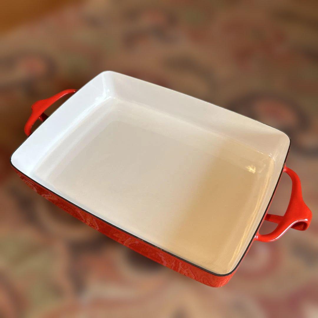 166◆DANSK 27cm ラージベイカー　両手鍋　スクエア型　赤いホーロー