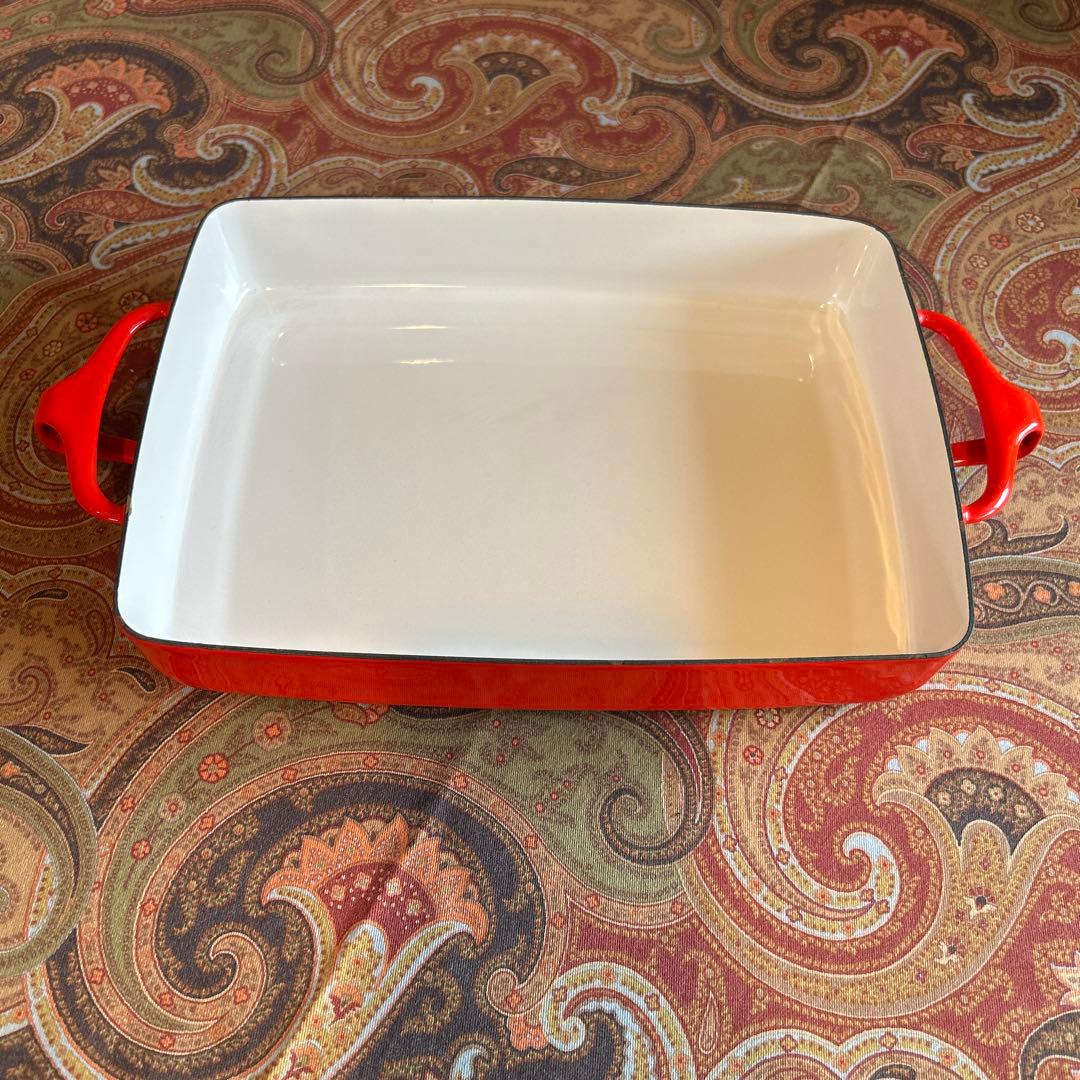 166◆DANSK 27cm ラージベイカー　両手鍋　スクエア型　赤いホーロー