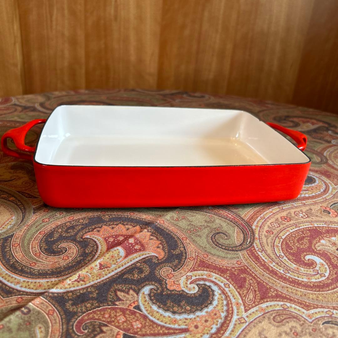 166◆DANSK 27cm ラージベイカー　両手鍋　スクエア型　赤いホーロー